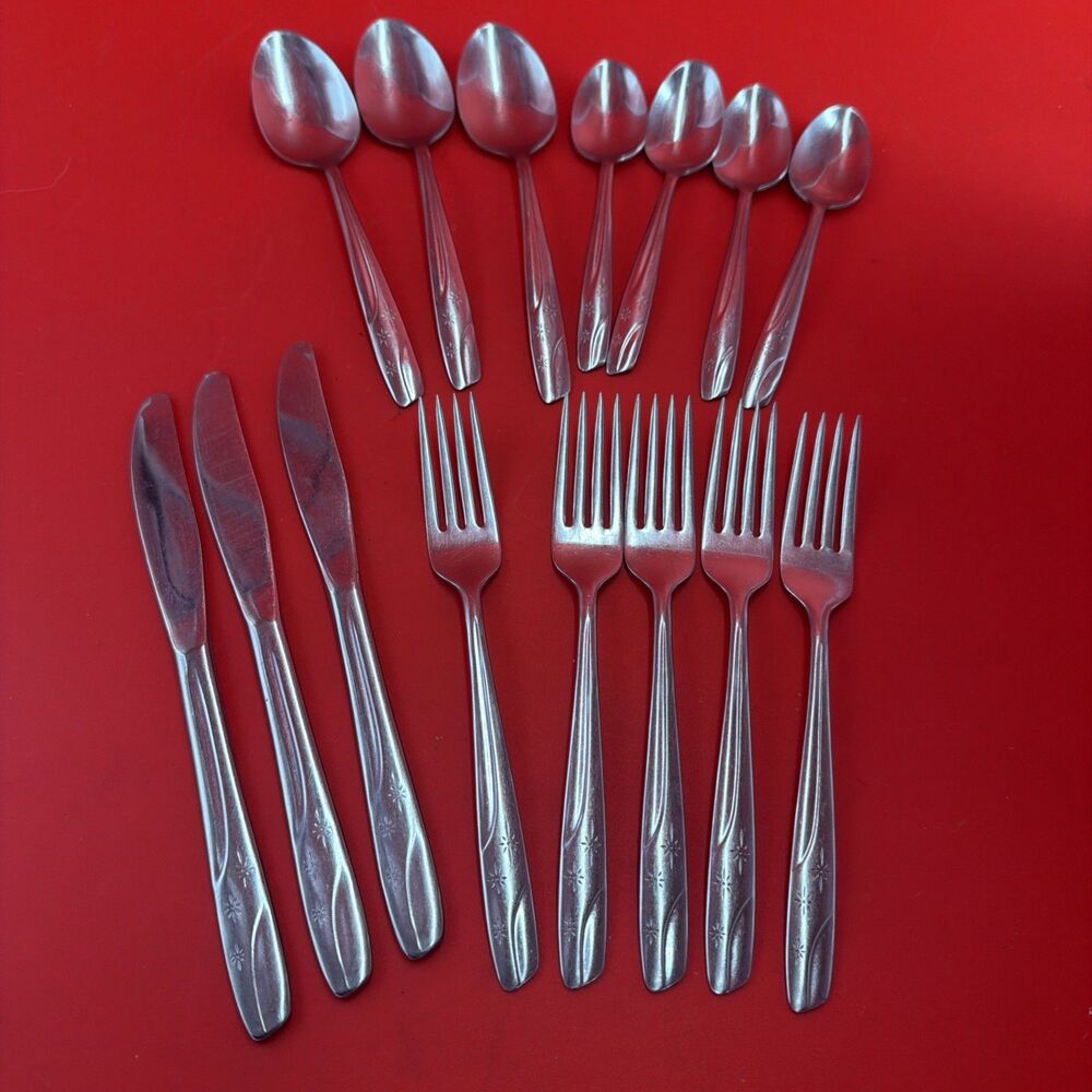 Vintage Lot 15 Thor Stainless USA Starlet Starburst Atomic MCM Spoons Forks